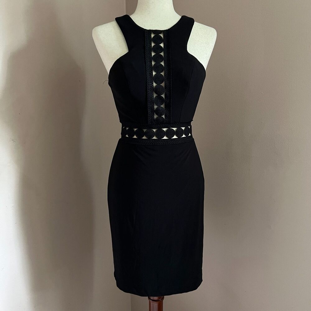 Faviana Black Cutout Formal Dress High Neck‎ Sleeveless Size 2 Evening Cocktail